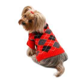 Argyle Turtleneck Sweater in Red/Black/White - L