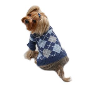 Argyle Turtleneck Sweater in Navy/Grey/Light Blue - XL