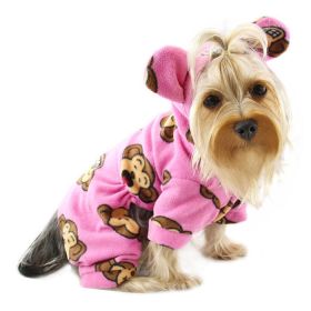 Adorable Silly Monkey Fleece Dog Pajamas/Bodysuit with Hood - Pink - XS