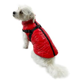 Water Resistant Puffy Vest with Built-In Harness - Red - M