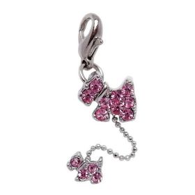Dog and Puppy Charm with Rhinestones (Color Options: Pink)