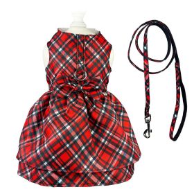 Red Plaid Harness Dress with Matching Leash (Size: XS)
