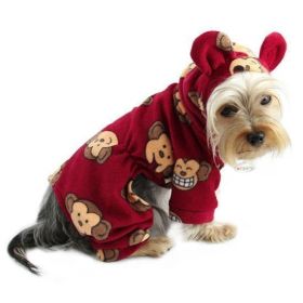 Silly Monkey Fleece Hooded Pajamas (Color Options: Burgundy, Size: L)