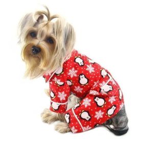Penguins & Snowflake Flannel PJ with 2 Pockets (Color Options: Red, Size: M)