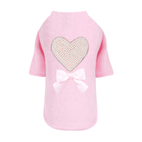 Pearl Heart Dog Sweater (Color Options: Baby Pink, Size: L)